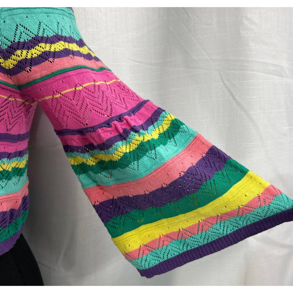 Soft Surroundings Rainbow Colorful Silk Blend Knit Cardigan Sweater Size Large - Picture 2 of 5